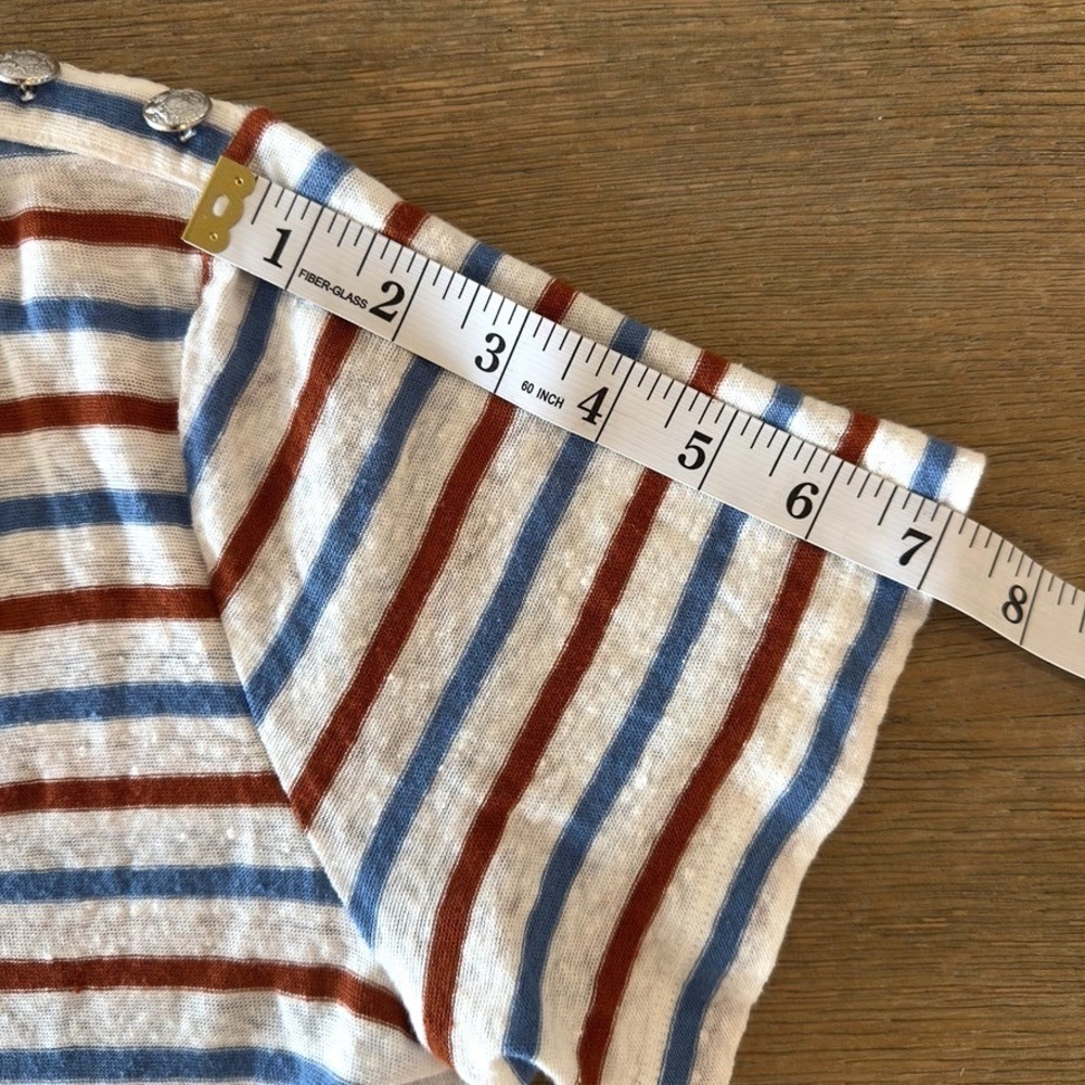 Veronica Beard Benji Striped 100% Linen Short Sleeve T-Shirt-Rust & Blue-Sz M - Picture 6 of 13